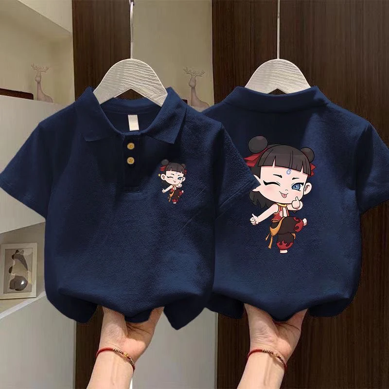 男童短袖T恤2025夏季新款儿童休闲翻领哪吒polo衫男童半袖体恤潮