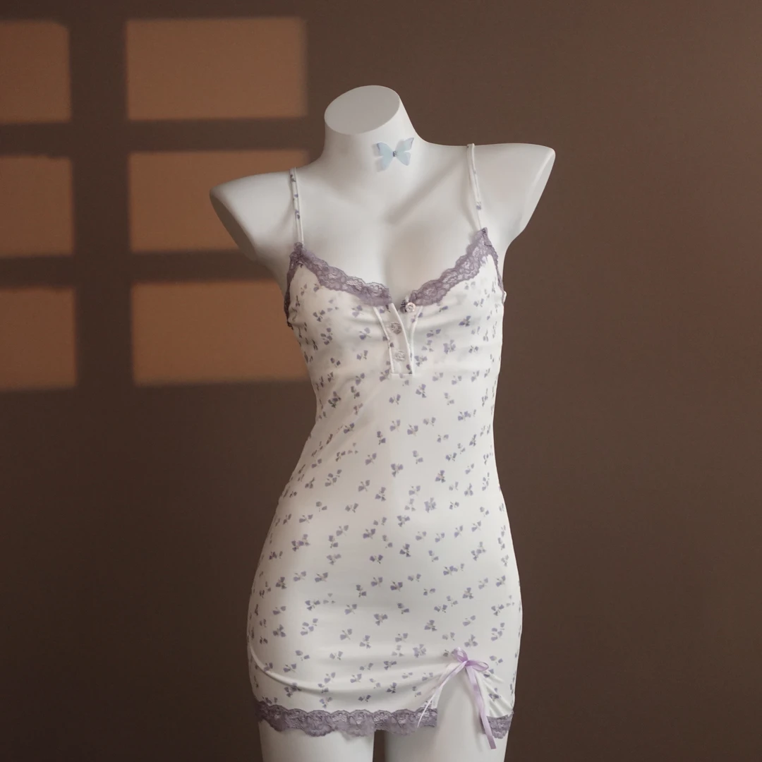 白月光【80-135斤】紫色韵味包臀性感女士睡裙薄款法式纯欲