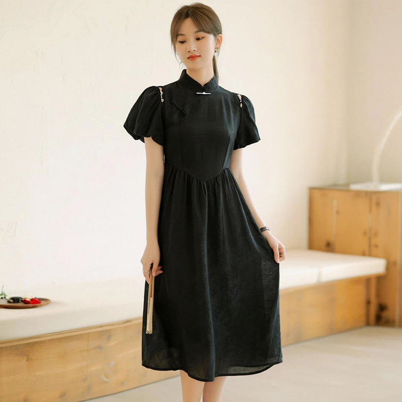 【维恩】新中式时髦百搭醋酸连衣裙2025夏季商场专柜品牌女装