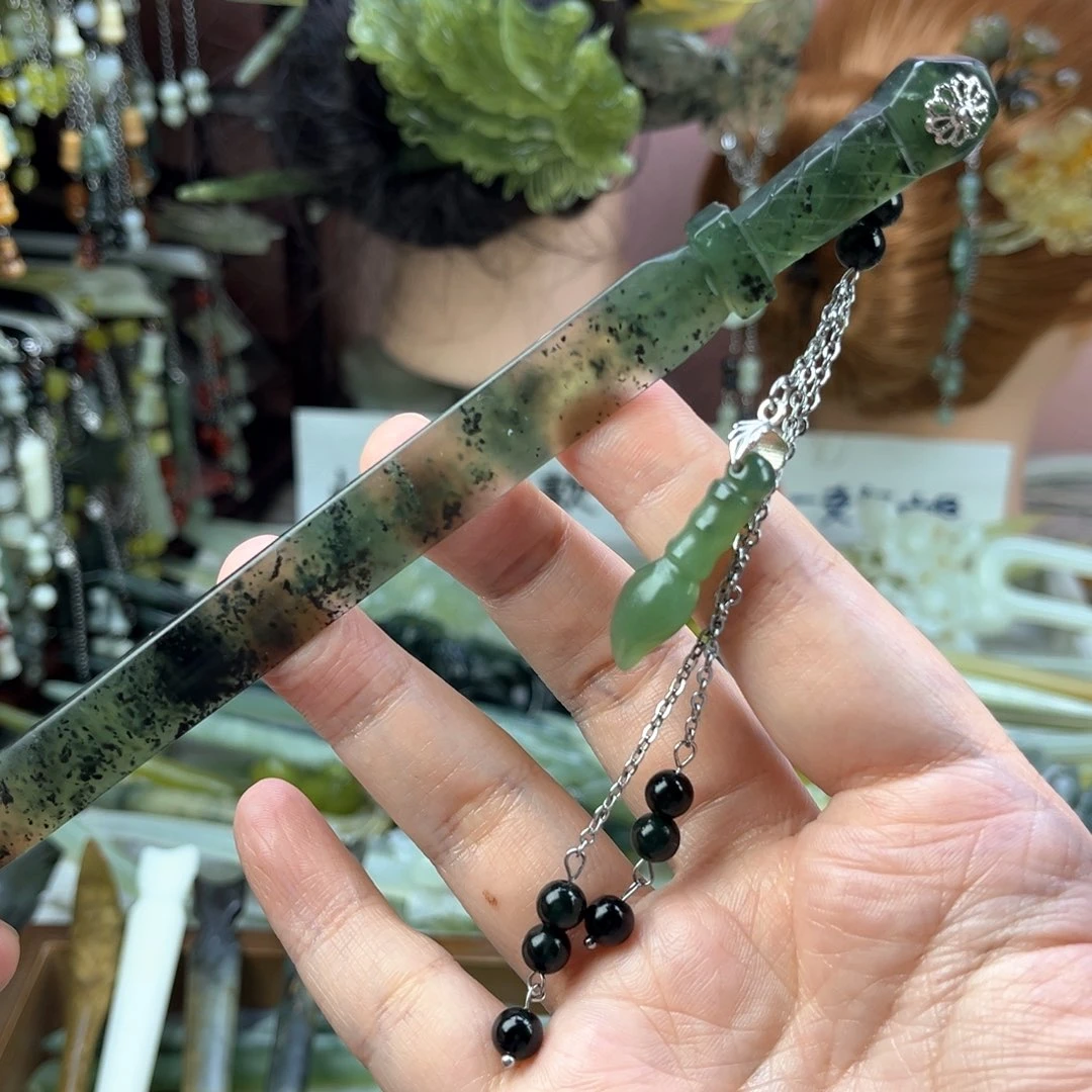 蛇纹石玉发饰未镶嵌默认微瑕岫玉发簪