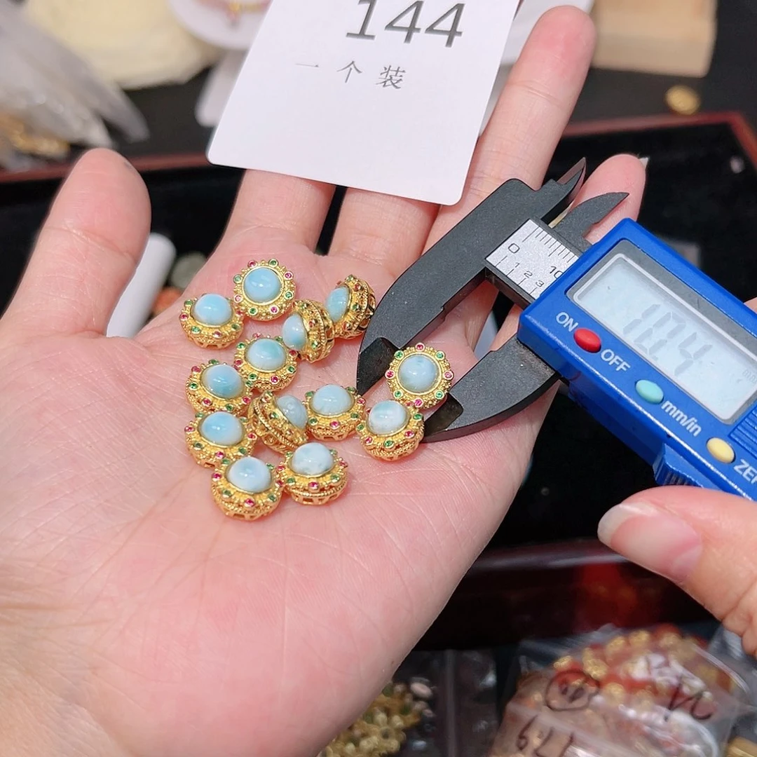 针钠钙石（海纹石）珠宝半成品银S925镀金镶嵌144