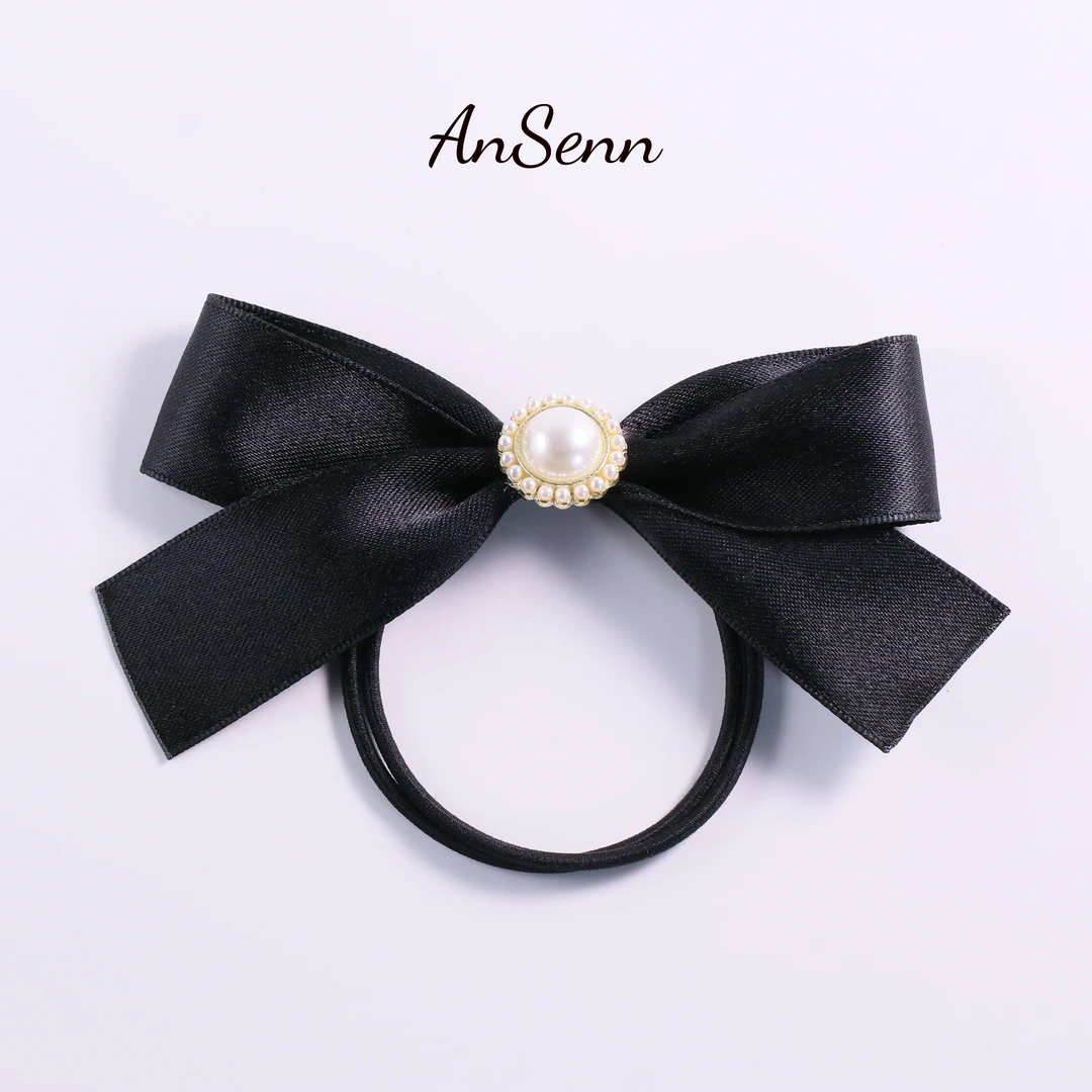 【魏来意】蝴蝶结大肠发圈法式小香风黑色时尚发圈珍珠布艺不伤发卡