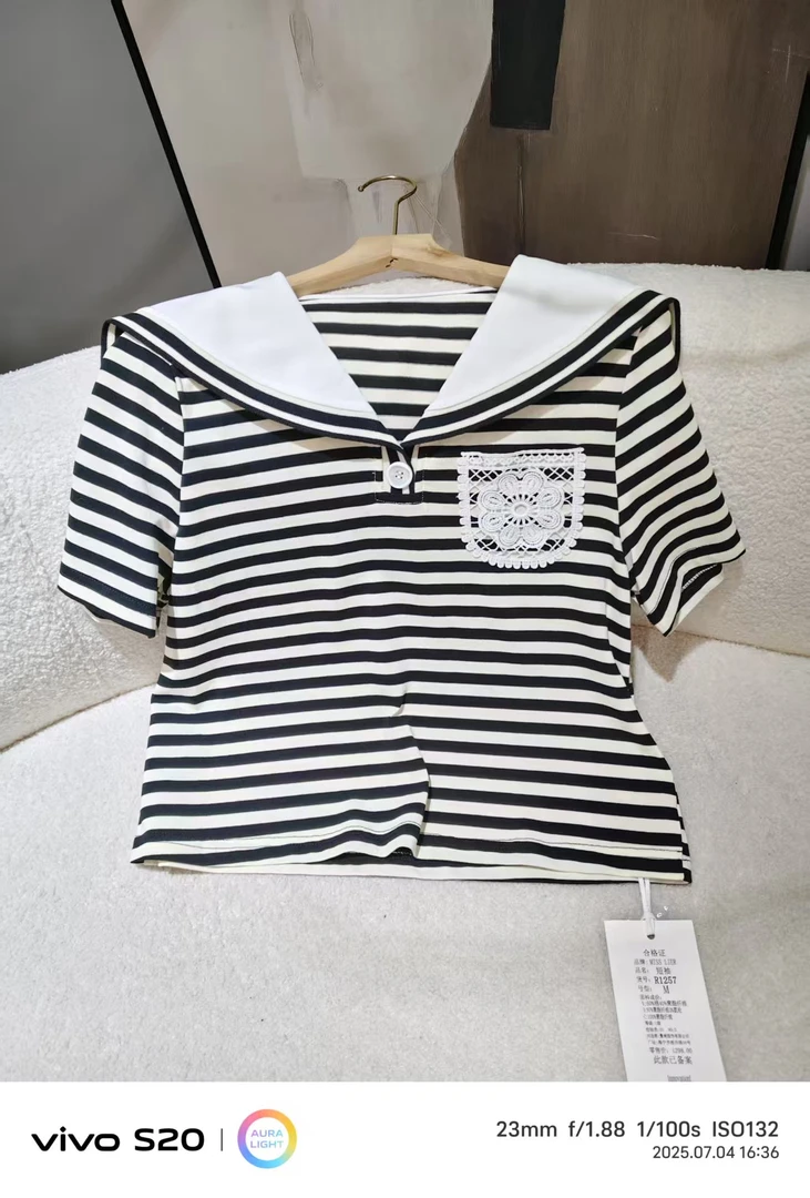 R1257【PINGJIE】2025高货时尚宽松休闲潮流舒适百搭洋气短袖