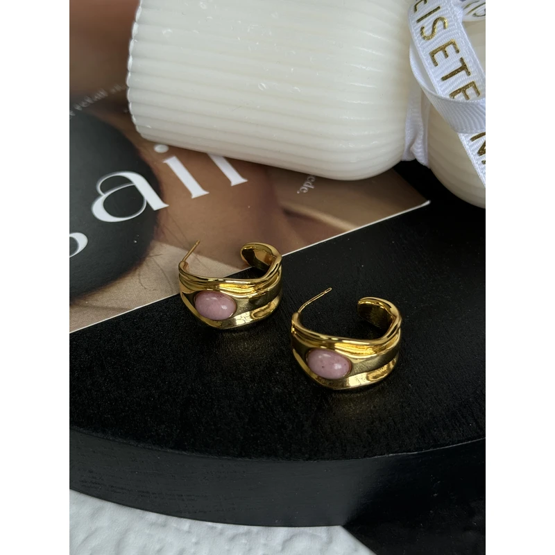 钛钢亚克力耳饰 钛钢耳饰 LARVINA粉色复古耳环