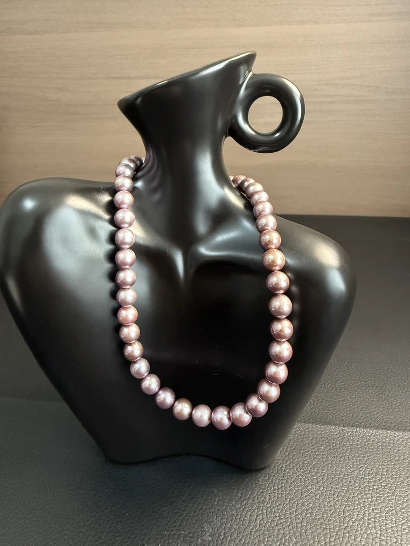 银吊坠 紫色珠珠项链9-10mm正圆气质百搭高级感