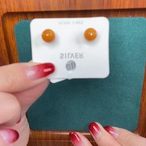 蜜蜡耳饰银S925镶嵌耳钉