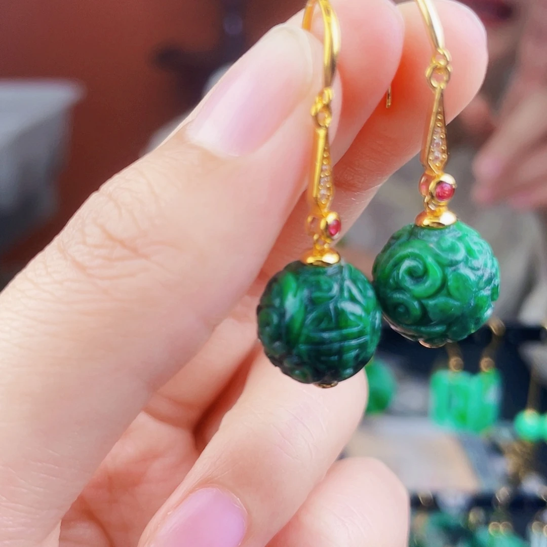 翡翠银S925镶嵌耳饰饰品