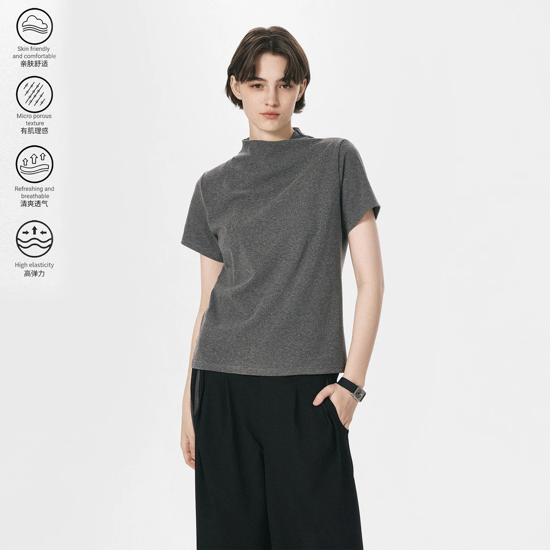 sameuoo「烟灰」短袖T恤夏季透气舒适针织清爽休闲圆领通勤上衣