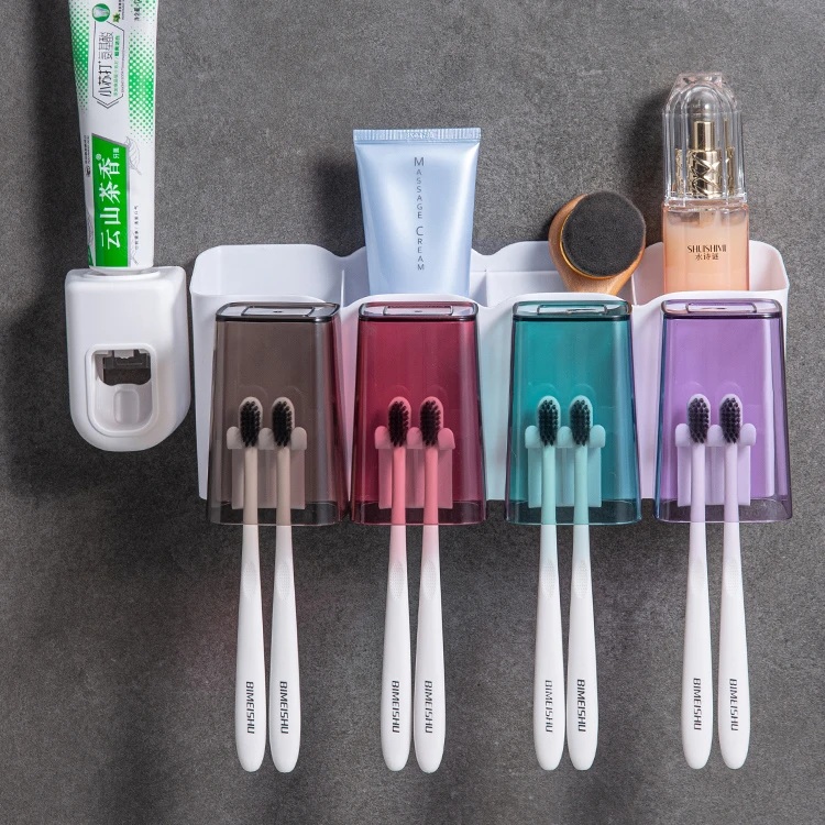 免打孔牙刷置物架家用壁挂式浴室牙刷架牙杯架卫生间挂壁式漱口杯