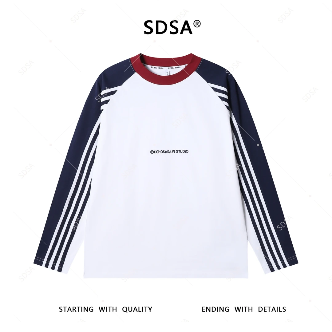 SDSA男士秋冬新款轻奢痞帅男装美式刺绣字母圆领长袖T恤潮牌上衣