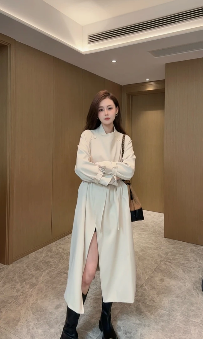 慵懒风宽松风衣外套女款2025春秋季新款休闲气质时尚大衣F8066