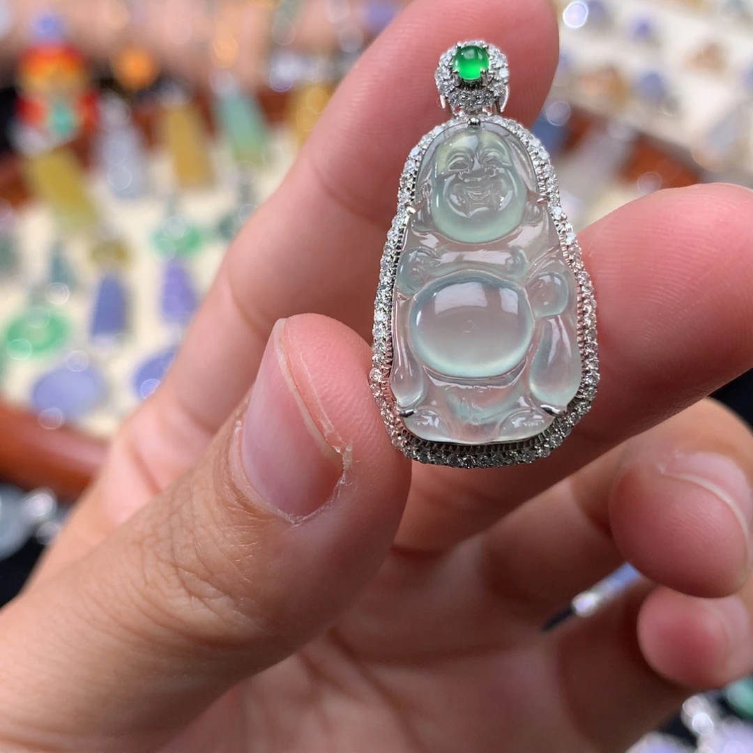 吊坠(不含链)18K金镶嵌翡翠