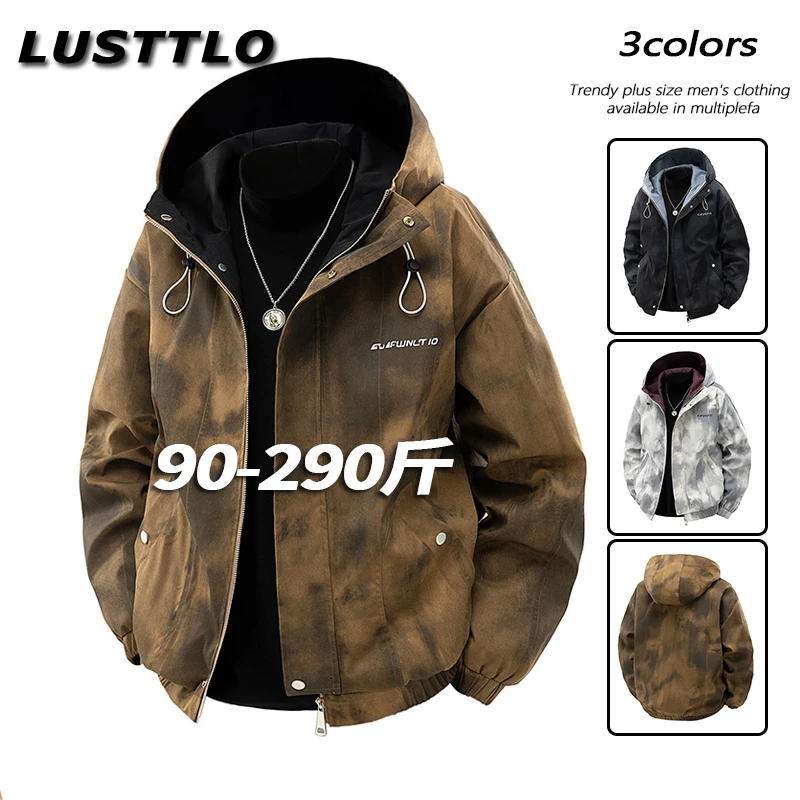 大码连帽男士外套潮流春秋时尚百搭宽松加肥加大胖子休闲夹克上衣