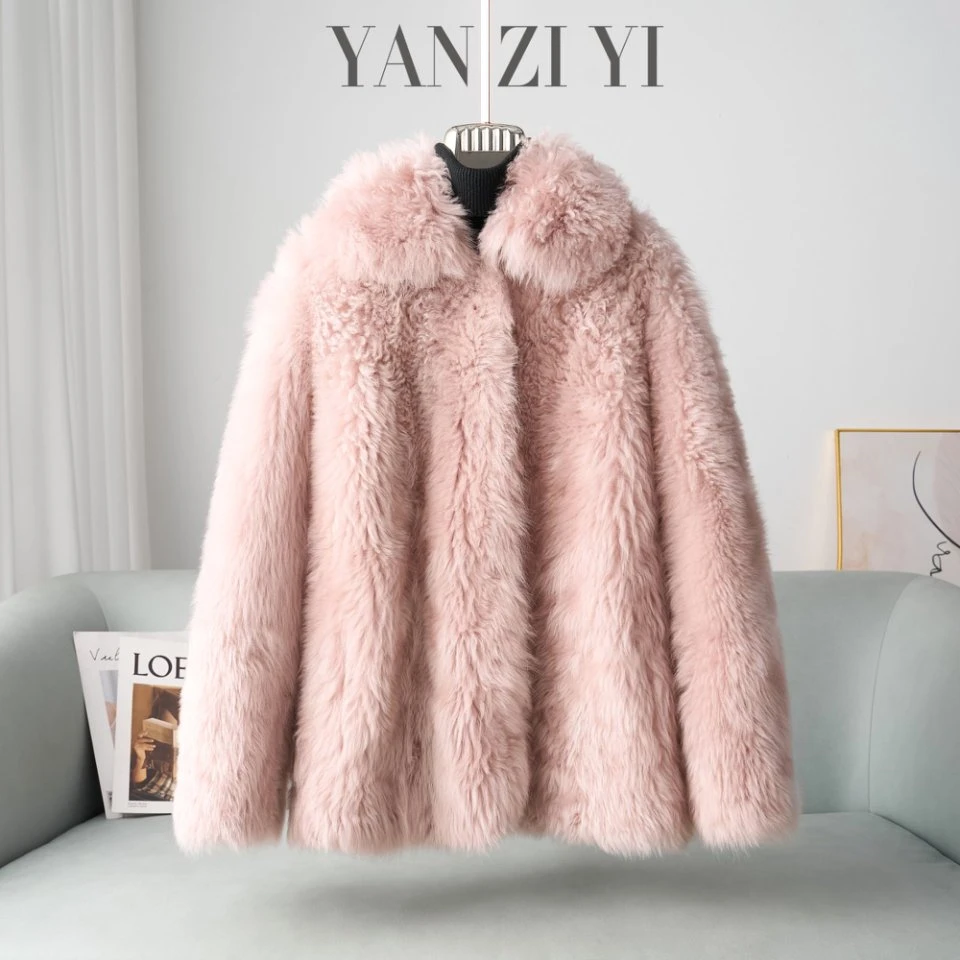 YANZI2526-晚睡公主-2024气质羊皮中长休闲翻领托斯卡纳皮毛一体