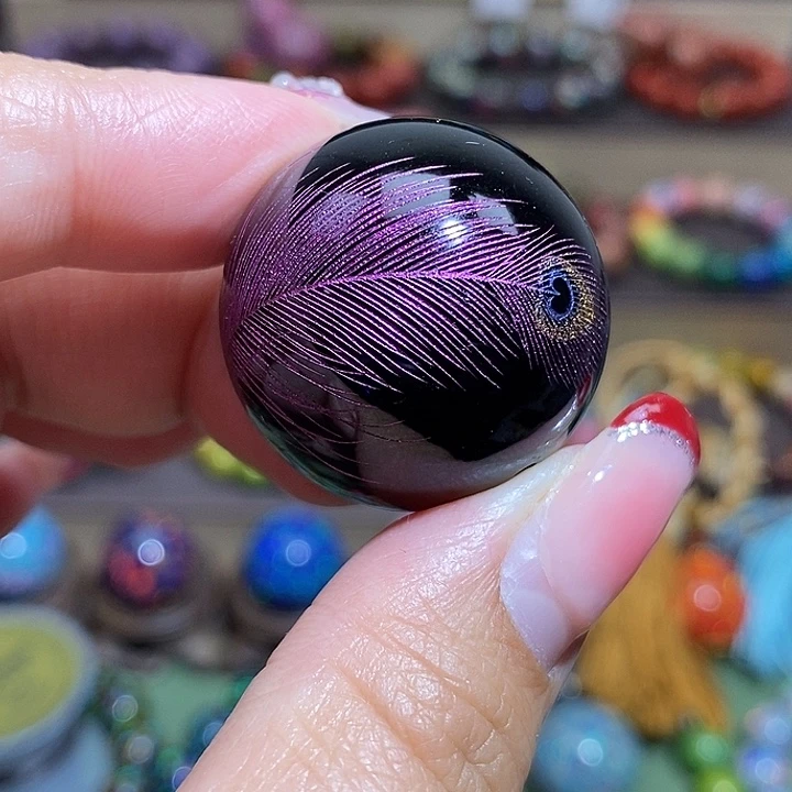 大漆珠3.0紫色孔雀羽毛