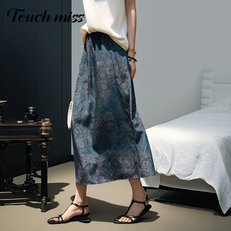 TOUCH MISS东方一梦-芥子弥生几何奇纹双绉桑蚕丝休闲半身裙FSL