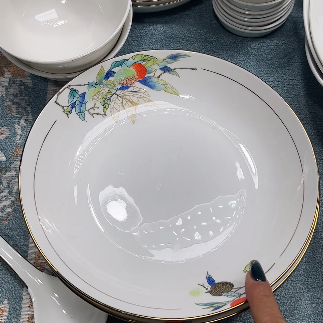 瓷片荔枝八寸深盘四个