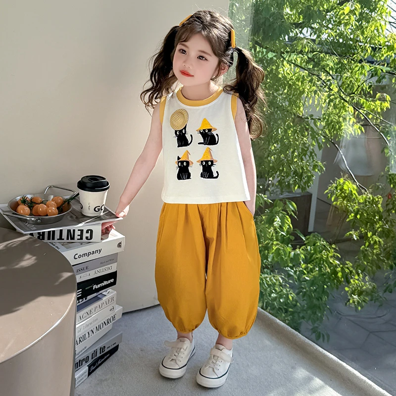 女童夏季套装2025新款洋气无袖套装儿童夏款女宝宝背心薄款两件套