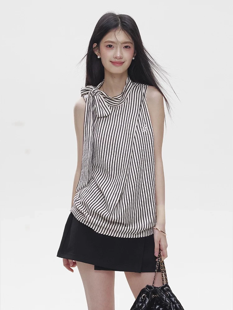 ATMOAOSU“Bw影序”蝴蝶结挂脖无袖上衣女a字包臀半裙套装两件套