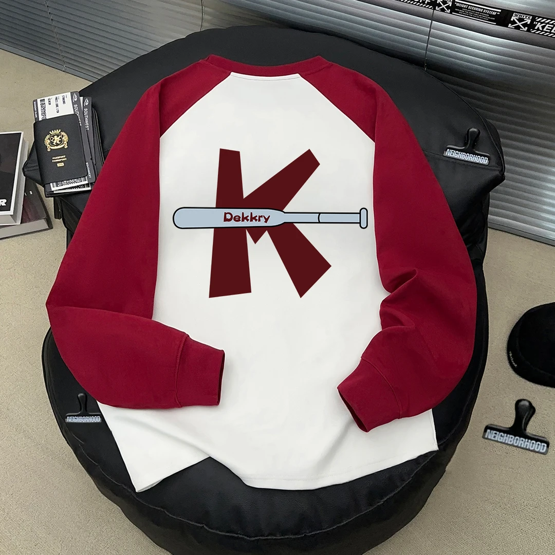 美式个性简约字母印花T恤ins秋冬季插肩上衣100%纯棉男女长袖上衣