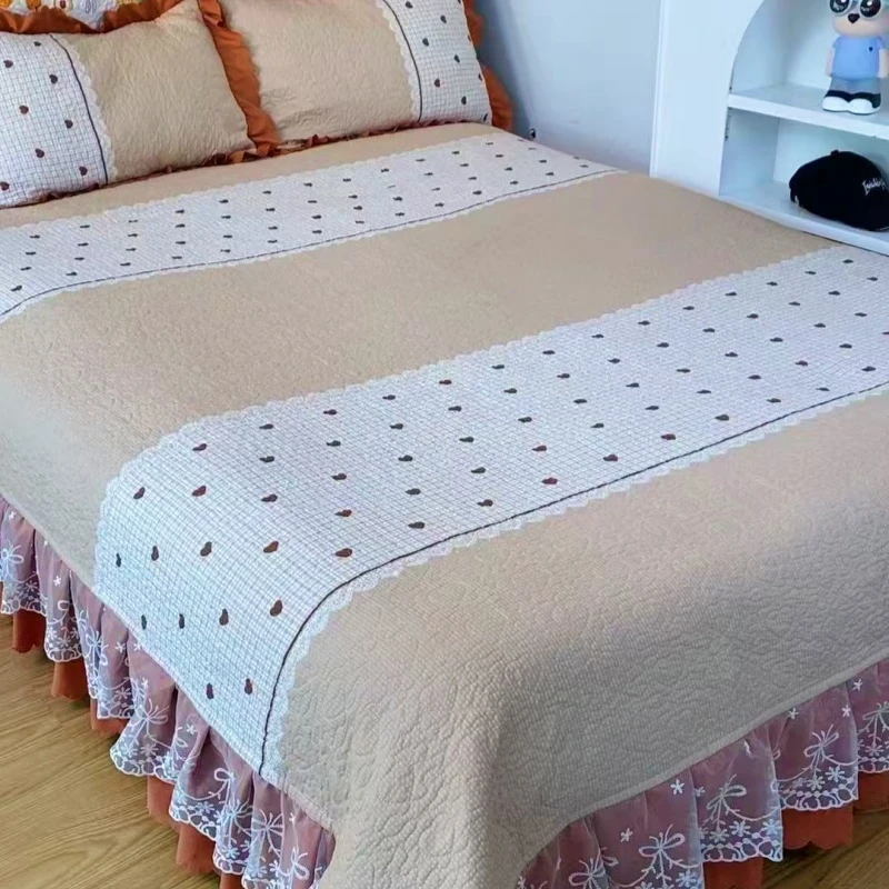 《2025升级新款》四季可用绗缝提花泡泡 棉床盖《爱心咖色》可防滑