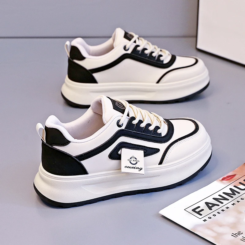 2025春季新款时尚洋气运动休闲鞋百搭女鞋厚底增高4厘米低帮板鞋