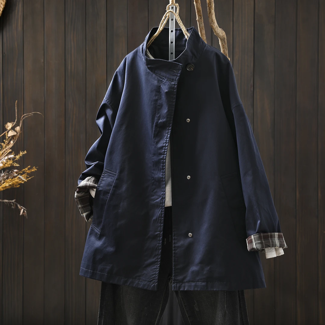 2025新款秋季立领中长款韩版高级感气质宽松百搭长袖外套风衣女款