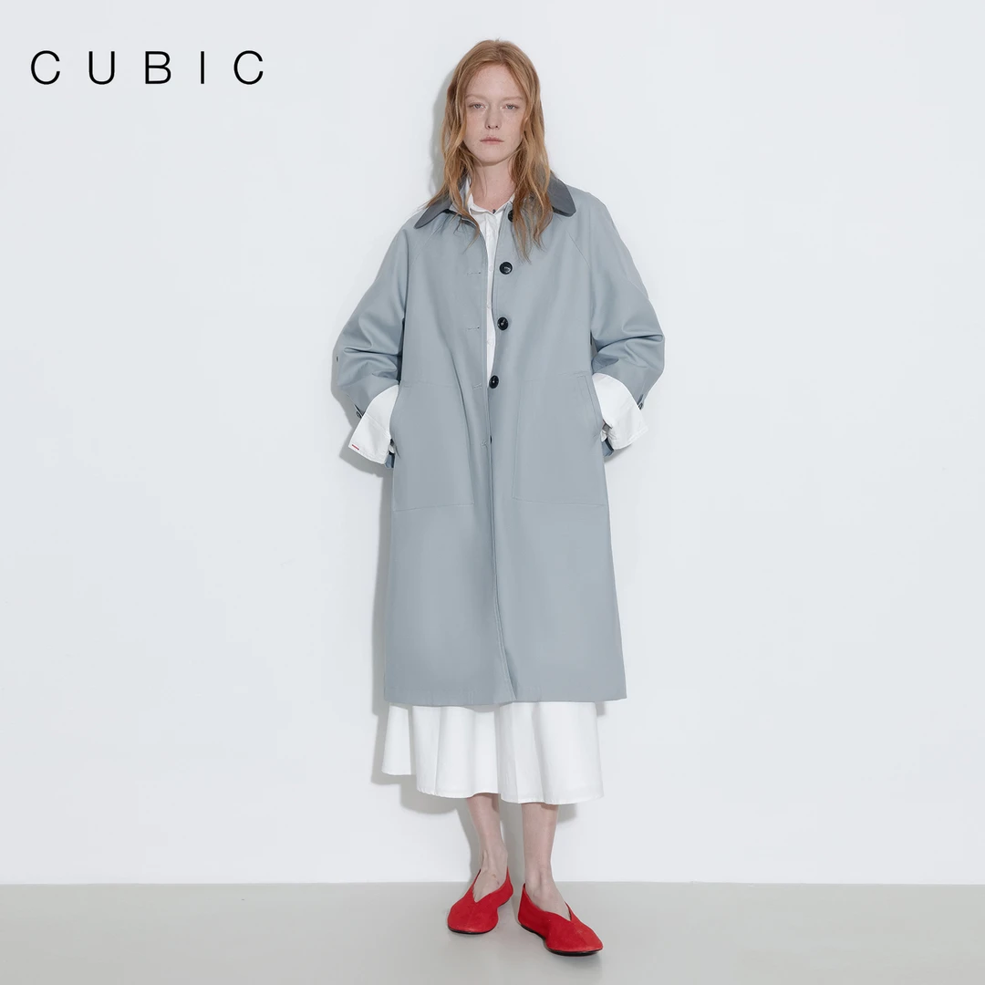 CUBIC考文特花园 知识分子风领口撞色拼接复古英伦感宽松风衣外套