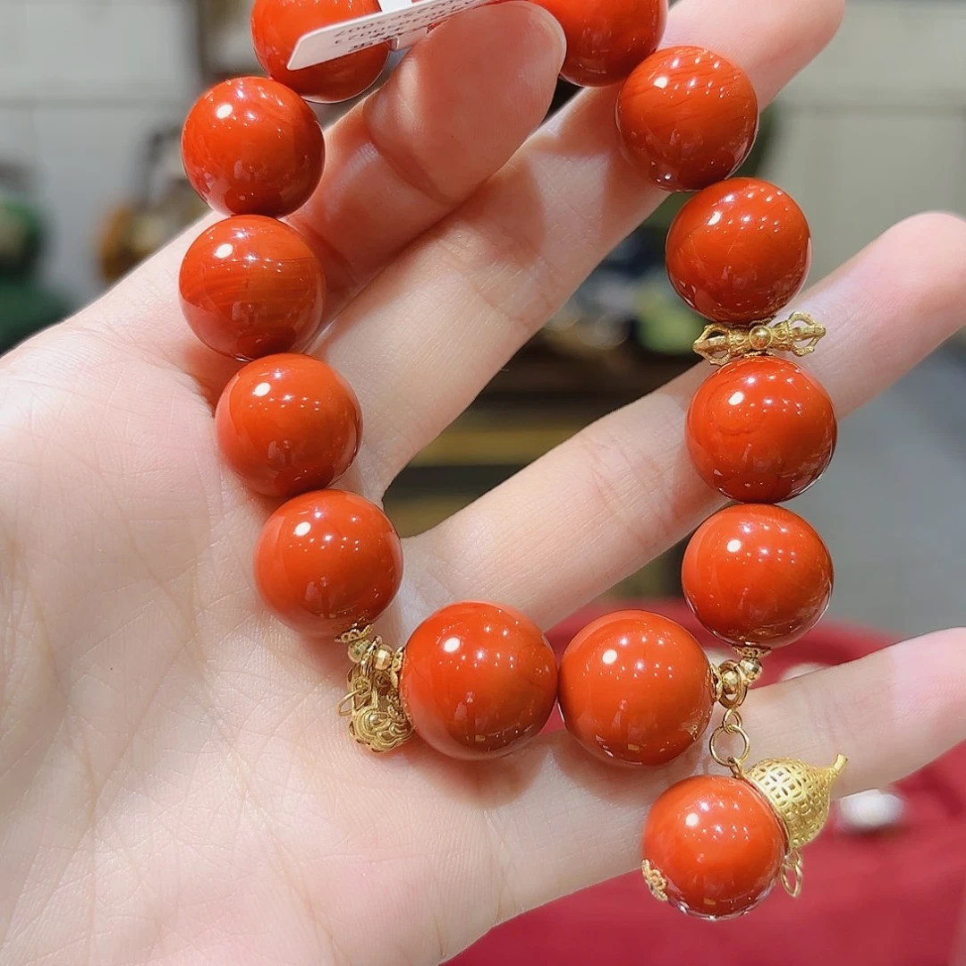 南红玛瑙手链18K金镶嵌大尺寸手串a葫芦