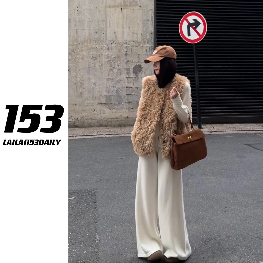 【153的日常】圆领毛毛马甲小个子女生秋冬保暖设计感上衣25DW3893