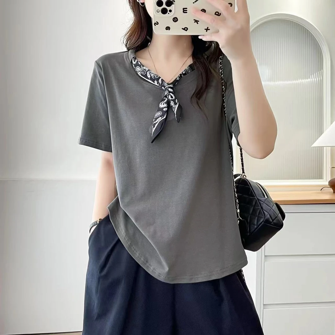 夏季宽松显瘦百搭系带短袖女上衣