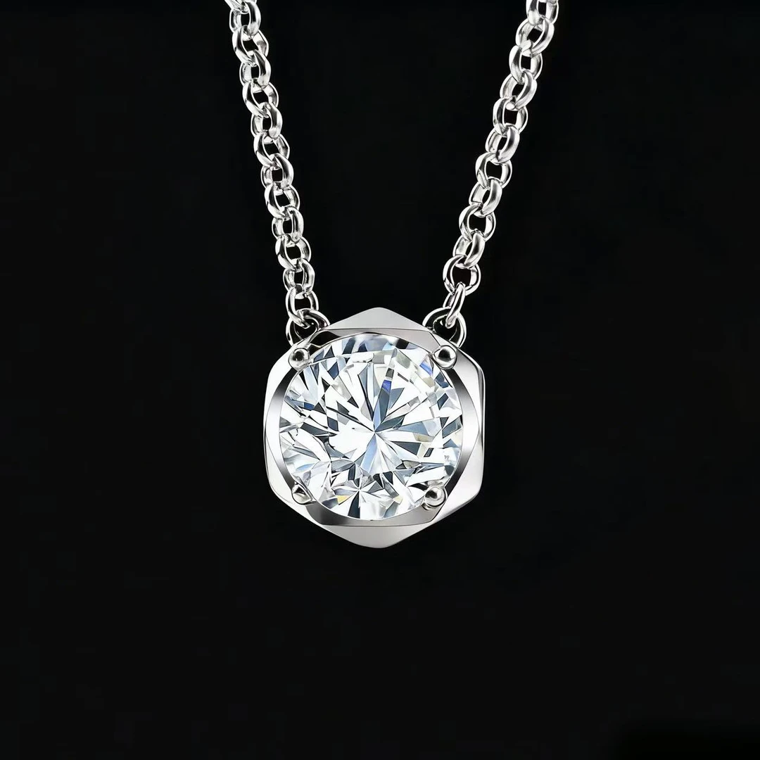 坠链均925银莫桑石 木木(SY6265) 纯银简约1克拉项链45厘米