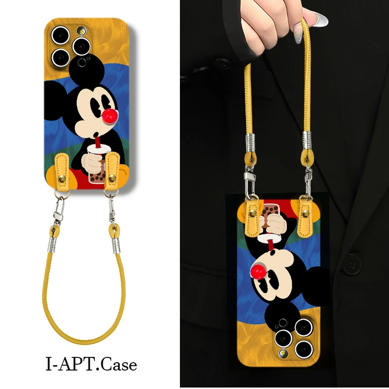 羽纱黄蓝绿条米奇菲林软壳适用iPhone苹果16手机壳华为oppo小米vi