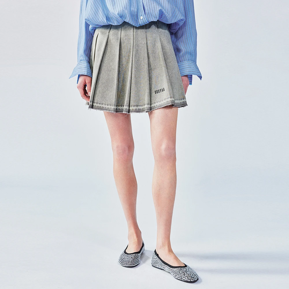 UOOYAA/乌丫2025夏季新款百褶牛仔短裙UY25224N137142