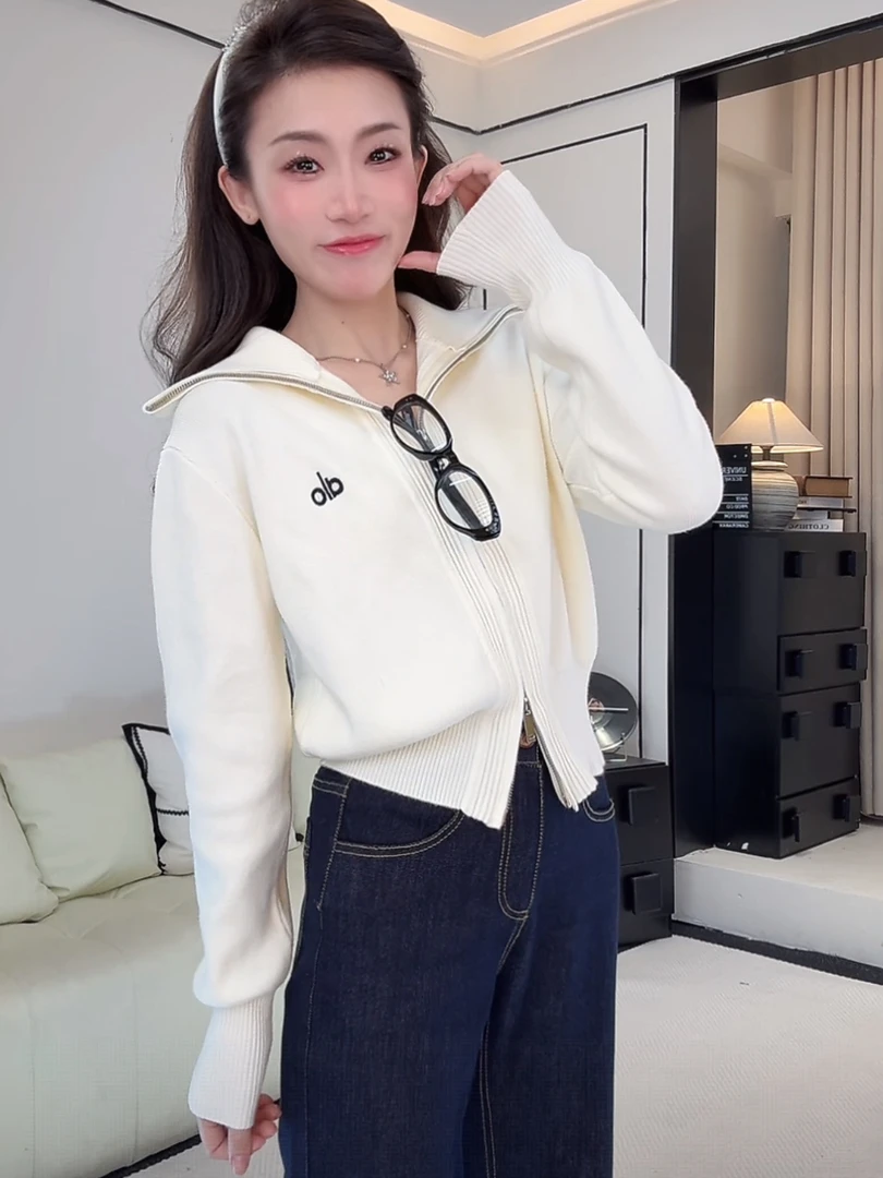 2025秋季新款百搭翻领长袖宽松针织衫洋气毛衣韩版长袖上衣