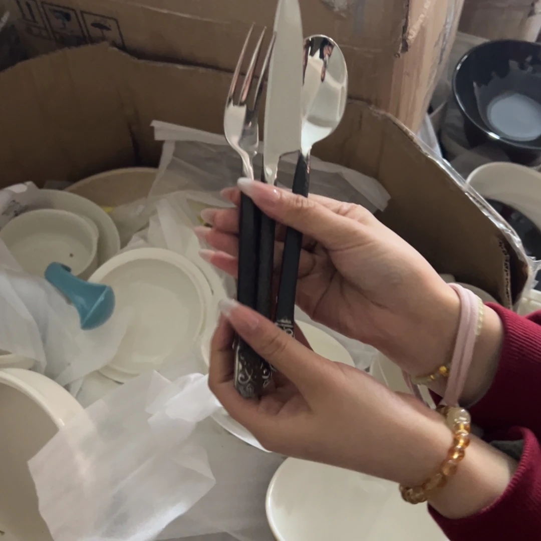 新骨瓷207瑕疵慎拍锤纹 刀叉勺3件套