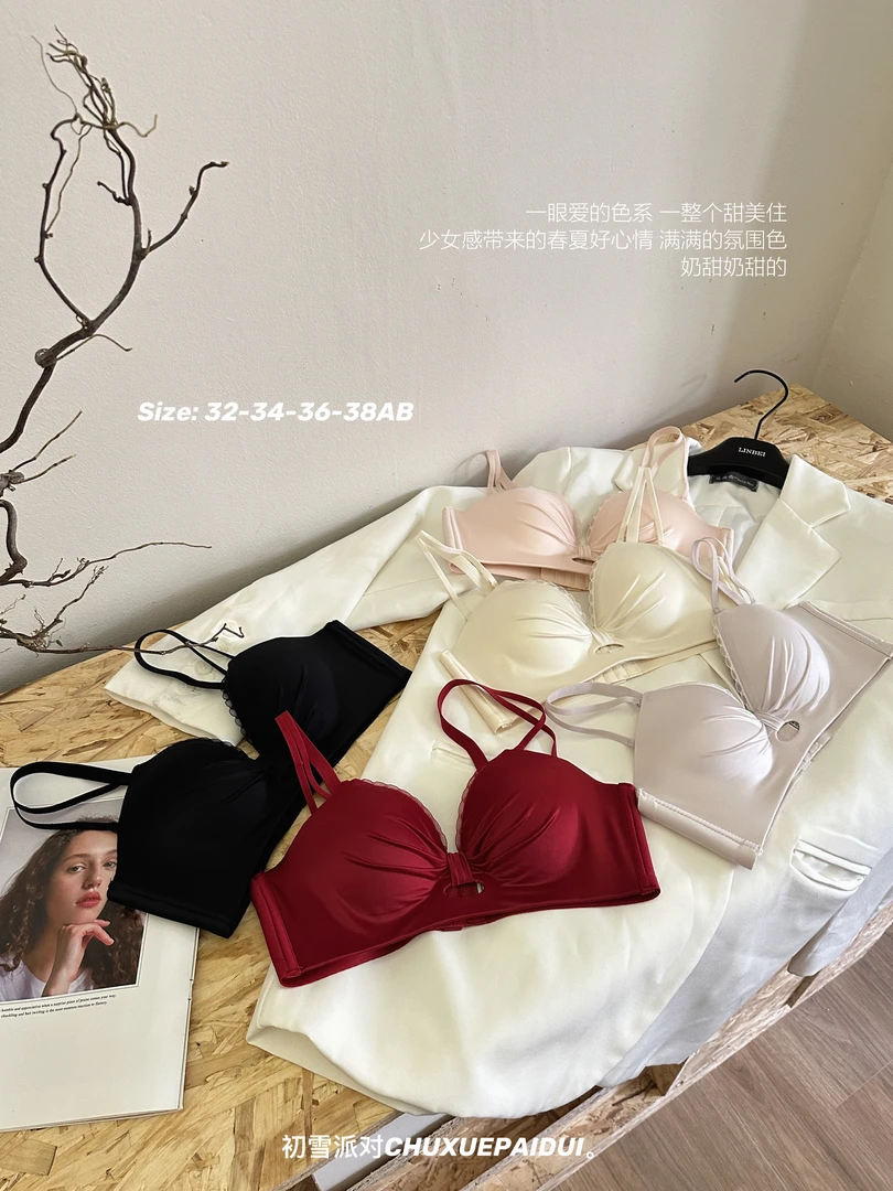 纯欲缎面聚拢内衣无痕镂空性感蕾丝文胸夏季透气少女小胸内衣9393