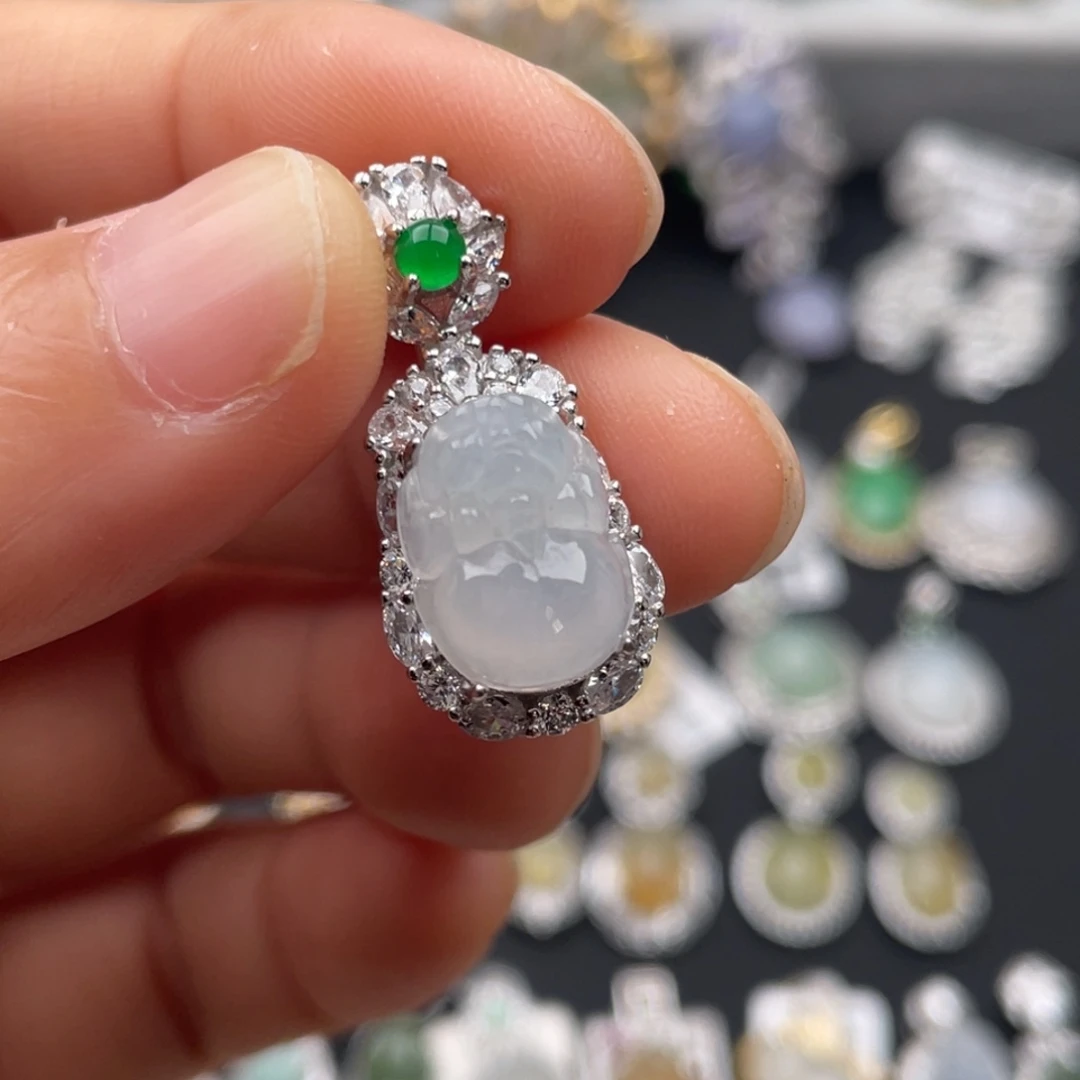 翡翠银S925镶嵌吊坠(不含链)