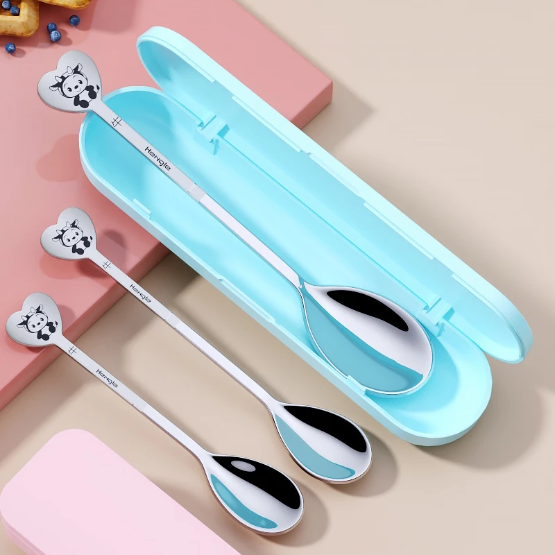 304不锈钢勺子家用可爱调羹长柄儿童婴儿宝宝吃饭汤匙西餐铁汤勺
