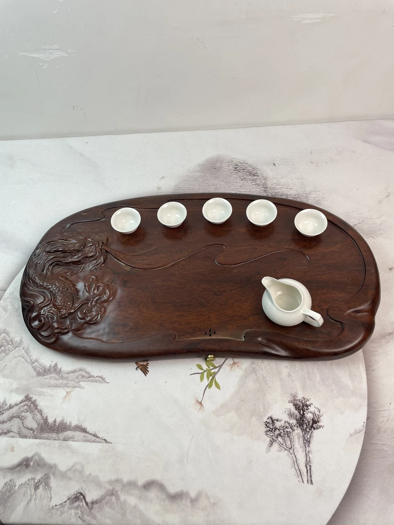 红酸枝高档茶盘/天然随形简约现代中式红木雕刻龙泡茶台