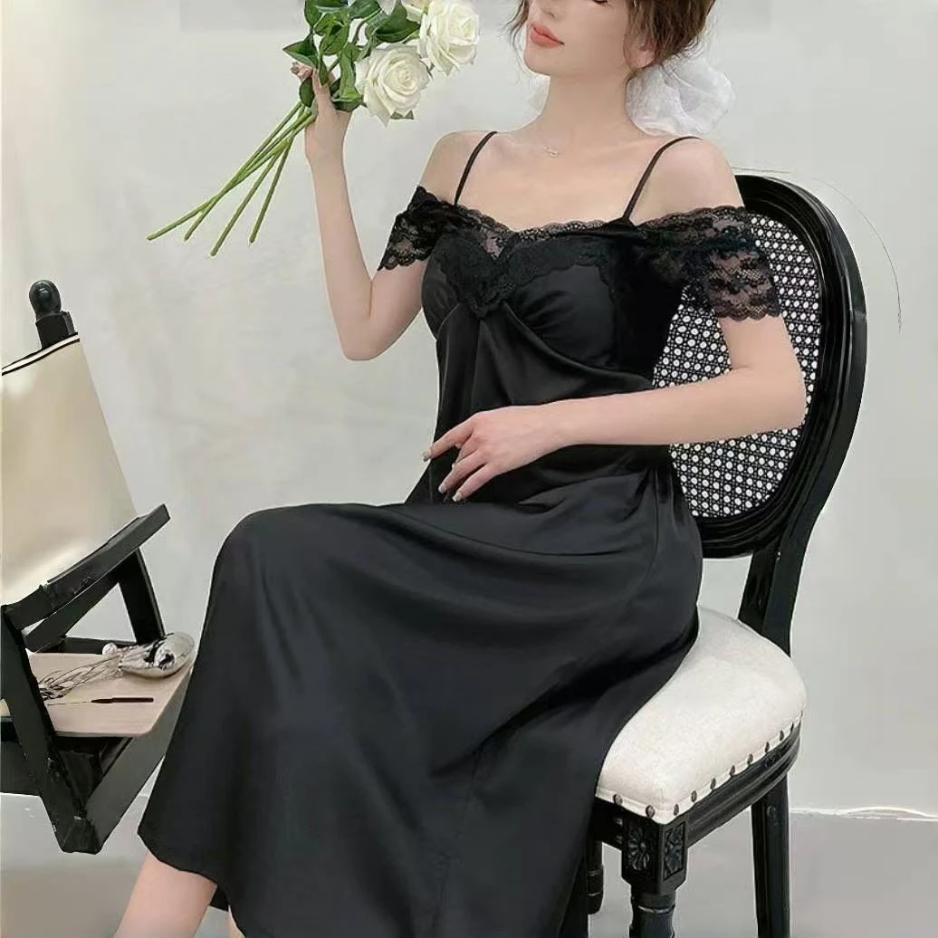 宫廷胸垫高级法式夏季薄款性感冰丝睡裙DDD-0523