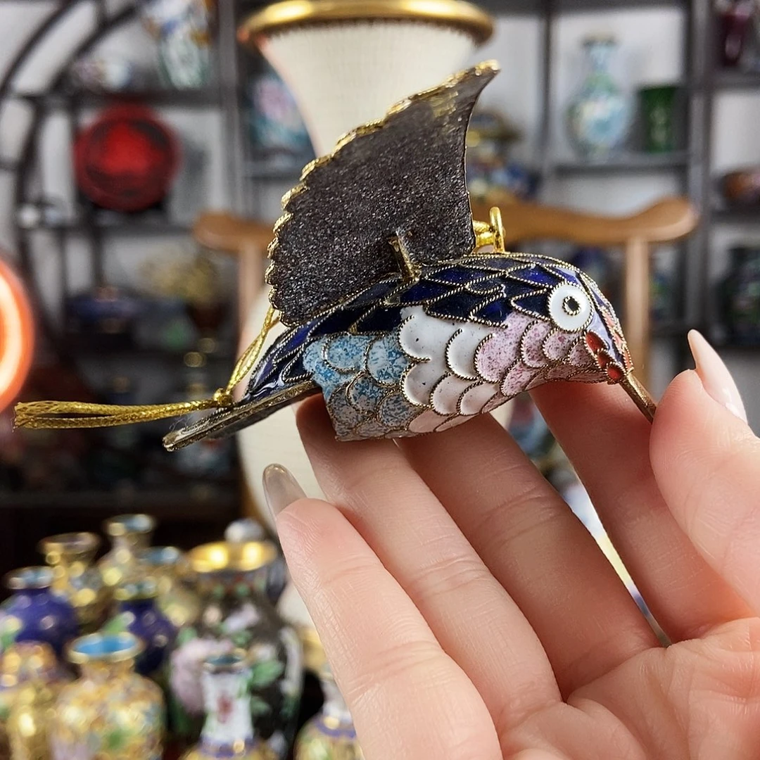 人***路铜宝蓝色景泰蓝花丝小蜂鸟