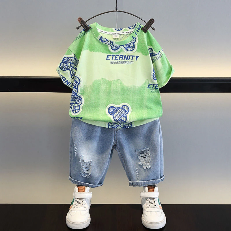 男童夏季套装2025新款洋气宝宝夏装酷帅短袖衣服儿童痞帅炸街童装