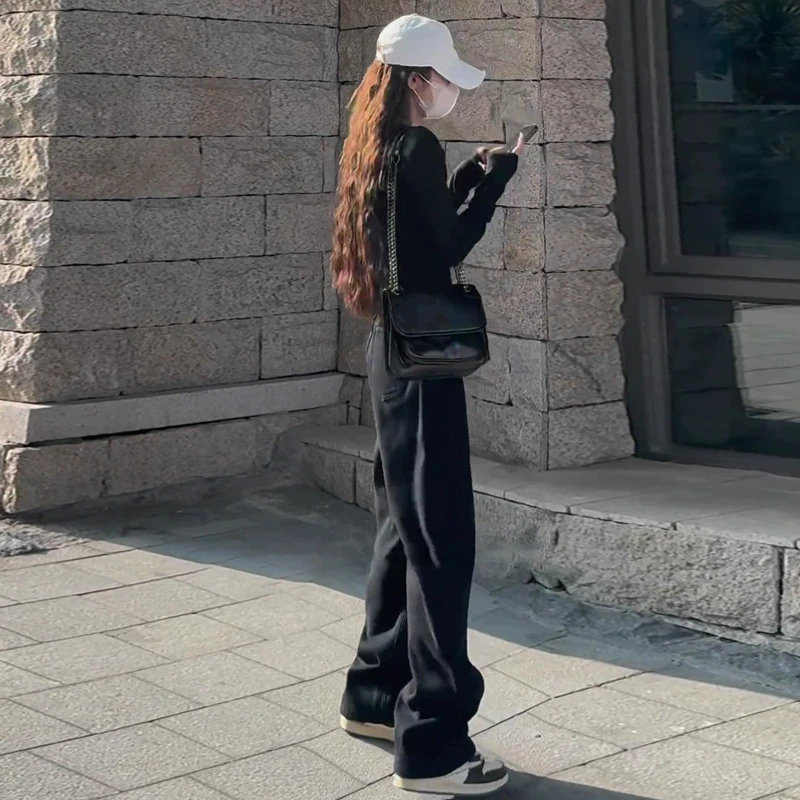 黑色窄版阔腿牛仔裤女2025秋季新款加长高个子宽松垂感显瘦直筒裤