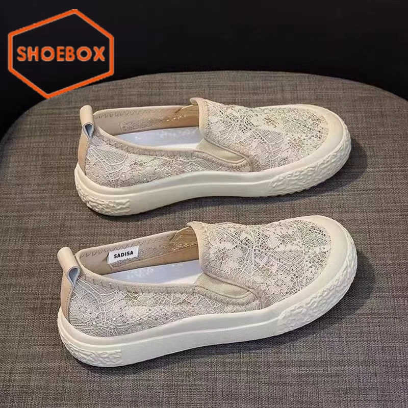 SHOEBOX鞋柜软底网面渔夫鞋女夏季2025新款中式透气百搭网纱单鞋