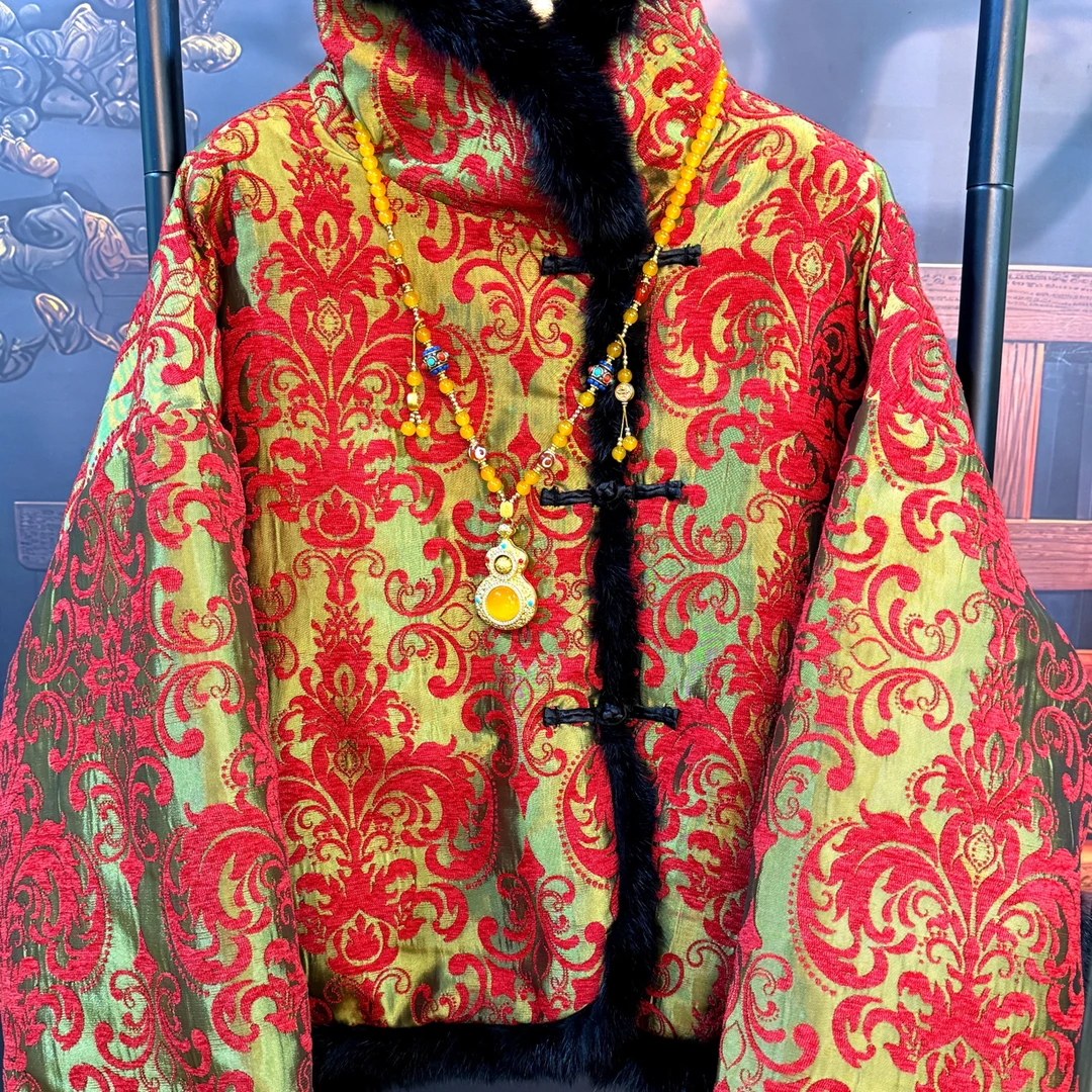 等闲集国风新中式花开富贵兔毛棉衣