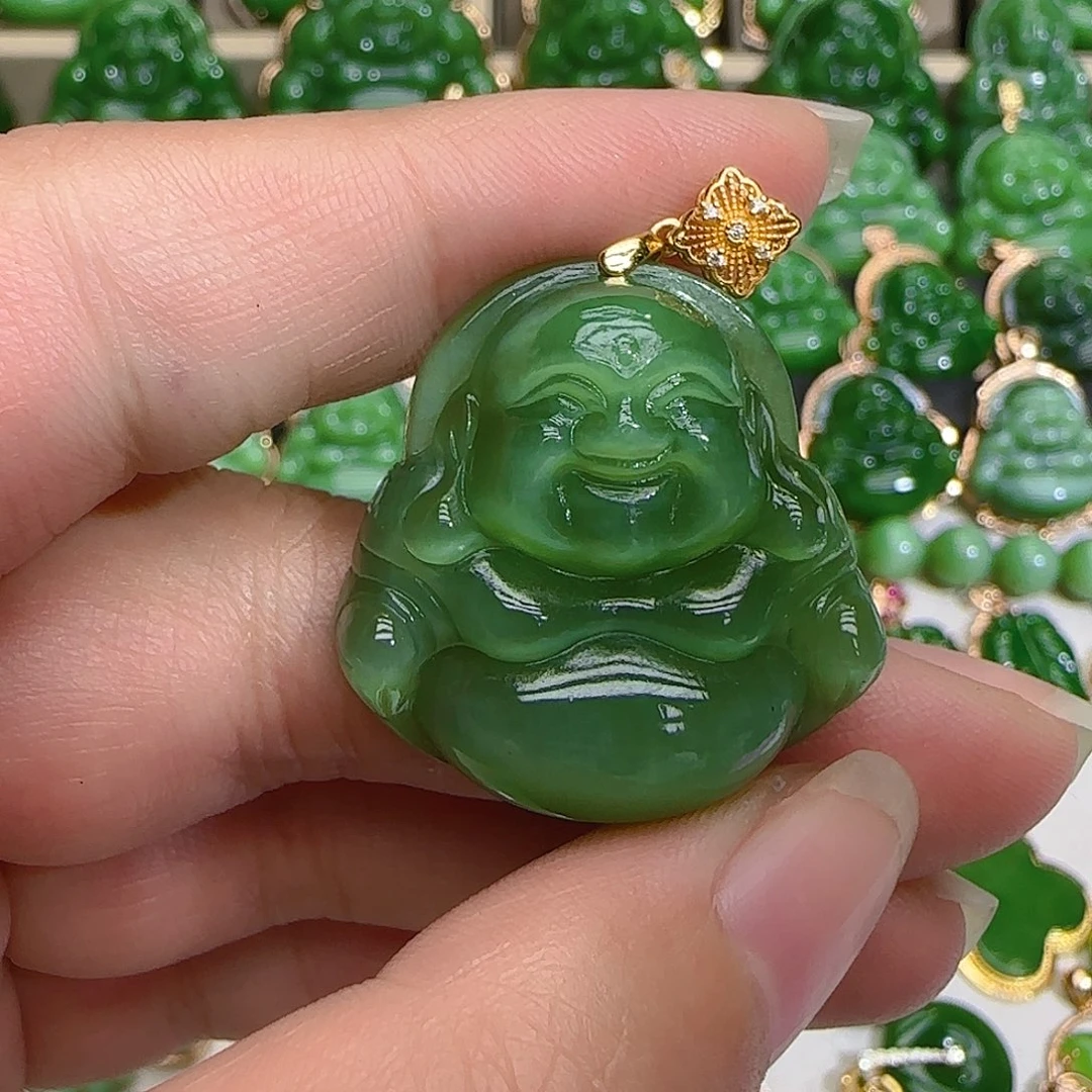 和田玉（碧玉）吊坠(不含链)18K金镶嵌