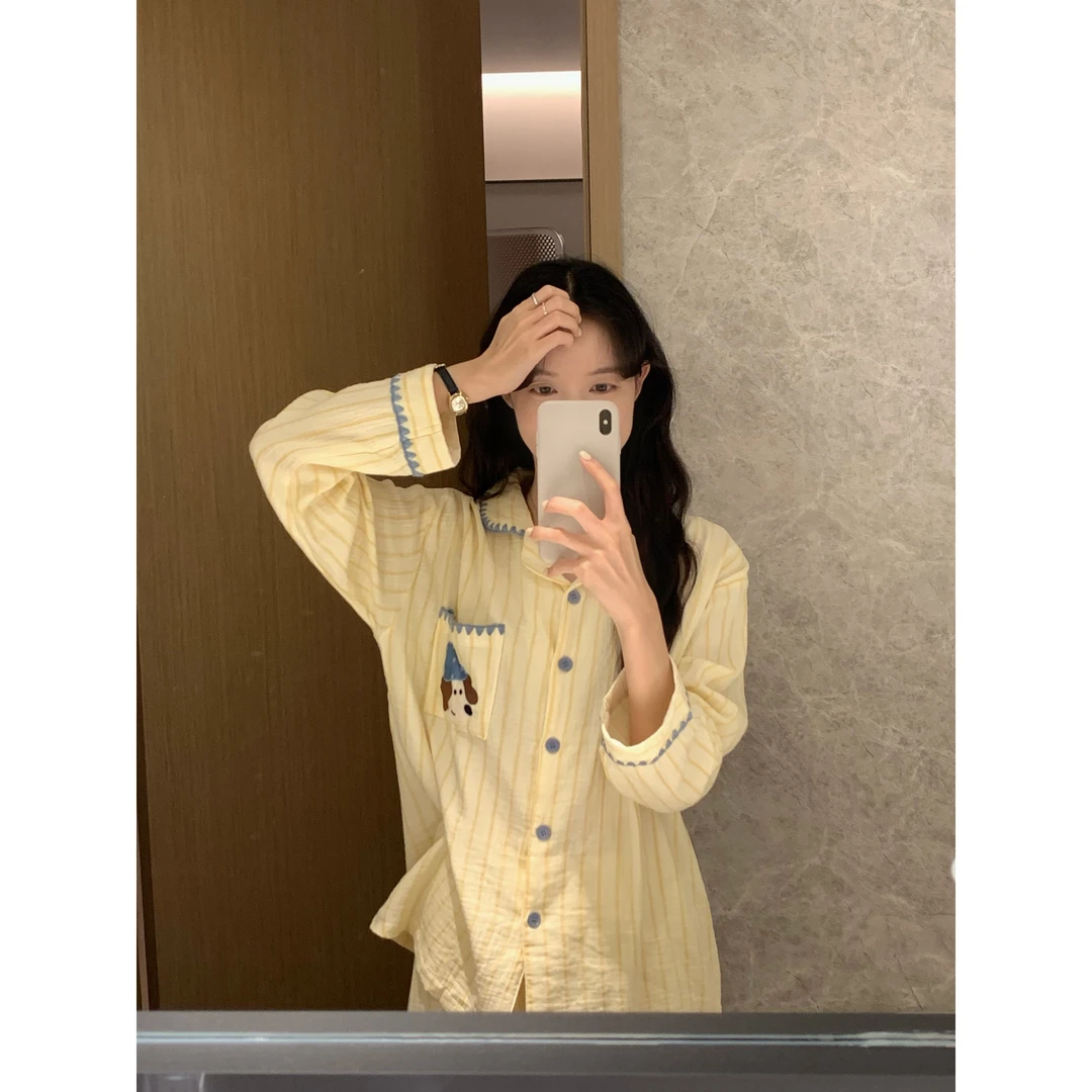 J-17#(两件套)舒适”双层棉纱“高品质居家服睡衣+长裤睡裤