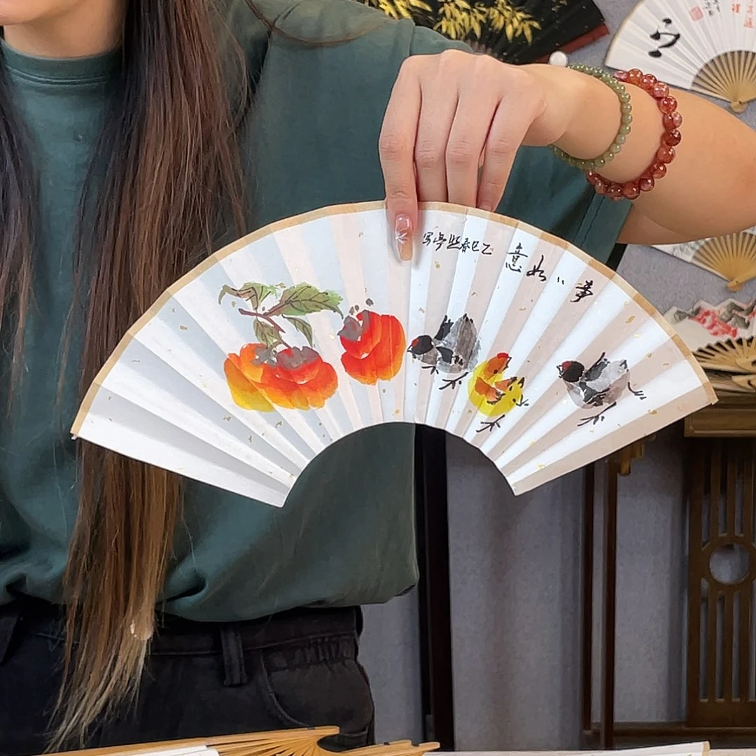 国画6寸玉竹-纯手绘-文玩扇骨（默认粘好）