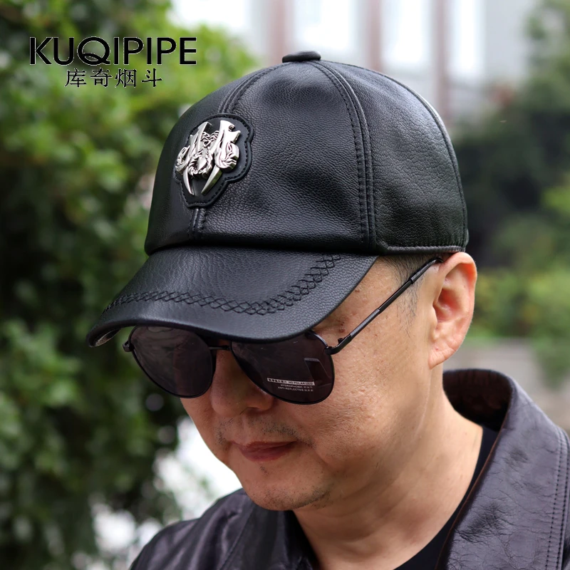 德式中年人机车真皮棒球帽男士春秋哈雷山羊皮帽做旧复古船长帽潮